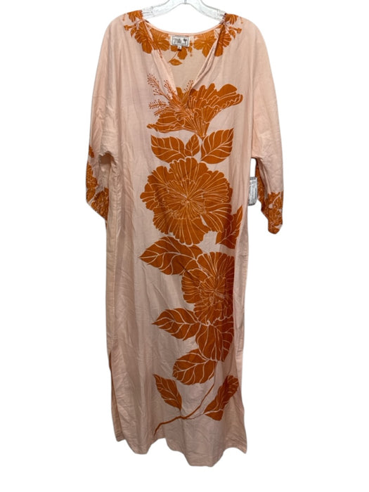 Mille Resort & Travel Size One Size Light Pink & Orange Cotton & Silk Midi Dress Light Pink & Orange / One Size