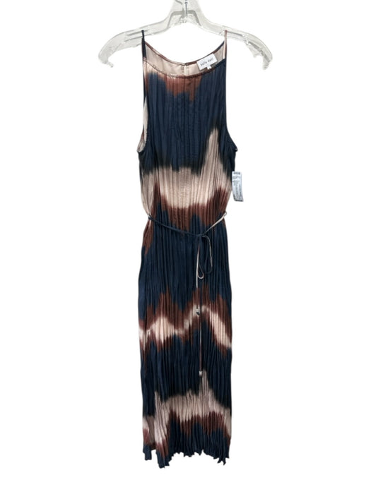 Bella Dahl Size M Blue, Brown, Cream Polyester Sleeveless Abstract Print Dress Blue, Brown, Cream / M