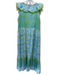 Bella Tu Size M Blue, Green & White Cotton Ruffle Cap Sleeve Floral V Neck Dress Blue, Green & White / M