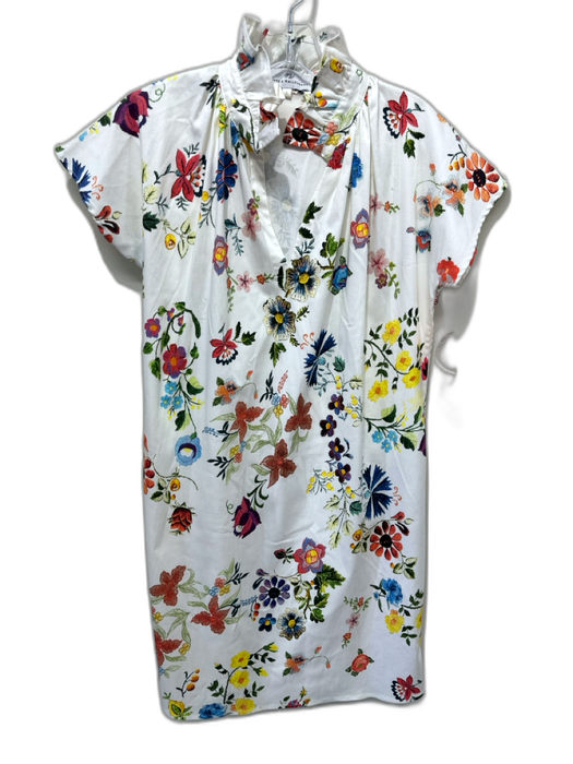Never a Wallflower Size S White, Red & Multi Cotton Blend Short Cap Sleeve Dress White, Red & Multi / S