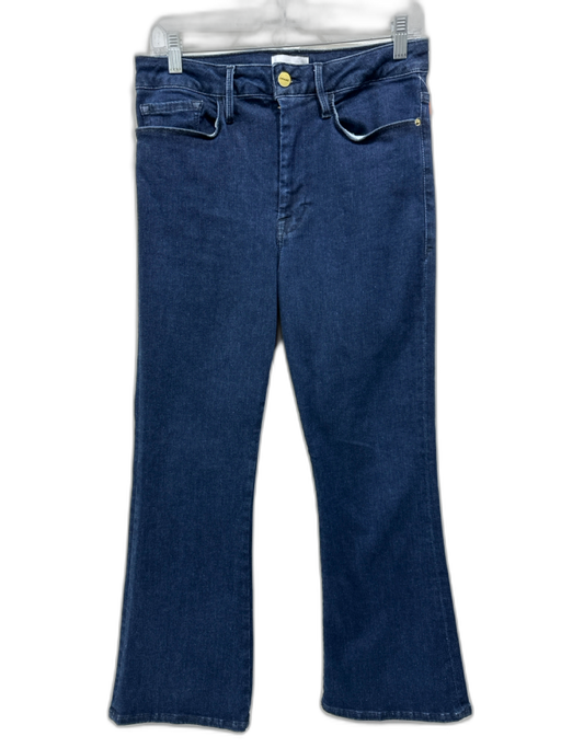 Frame Size 2 Dark Wash Cotton Denim Zip & Button High Rise Straight Jeans Dark Wash / 2