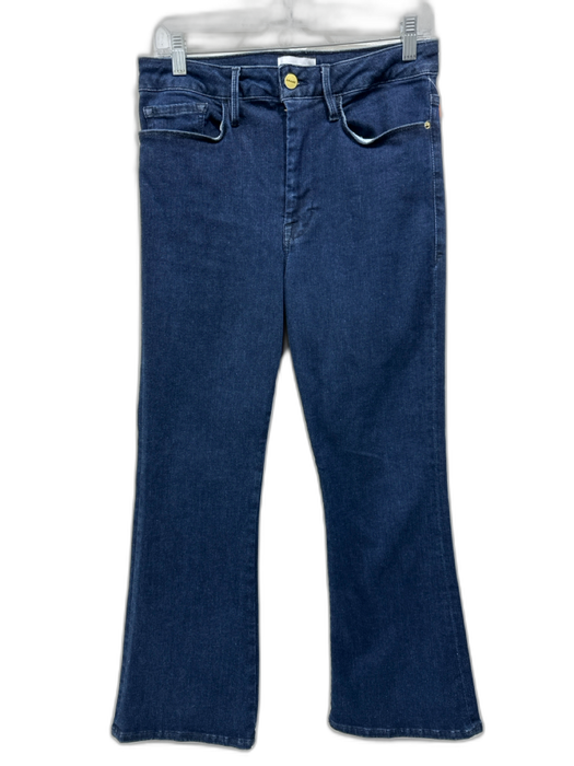 Frame Size 2 Dark Wash Cotton Denim Zip & Button High Rise Straight Jeans Dark Wash / 2