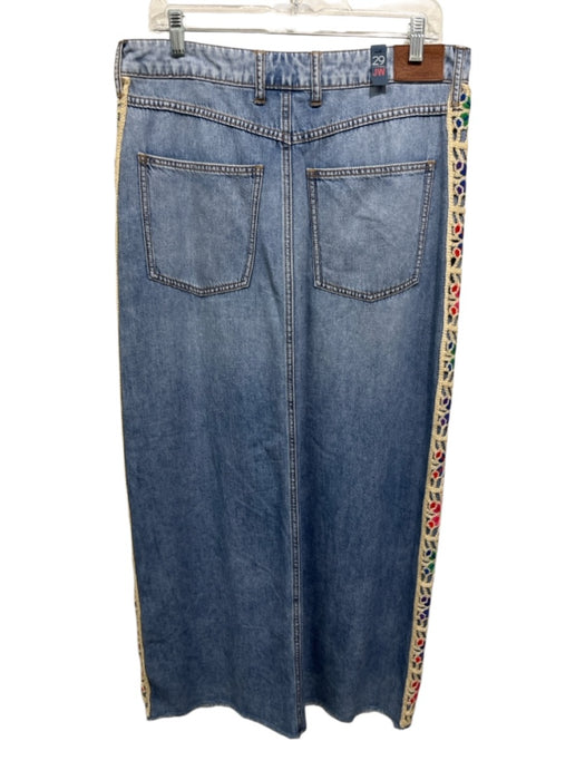 Johnny Was Size 29 Medium Wash & Multi Cotton Denim Embroidered Zip Fly Skirt Medium Wash & Multi / 29