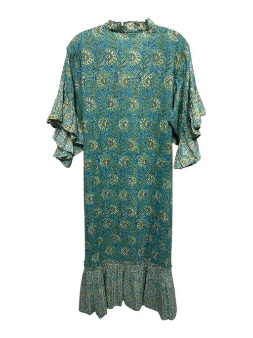 Fitzroy & Willa Size M Teal, Blue, Multi Cotton floral print Ruffle Detail Dress Teal, Blue, Multi / M