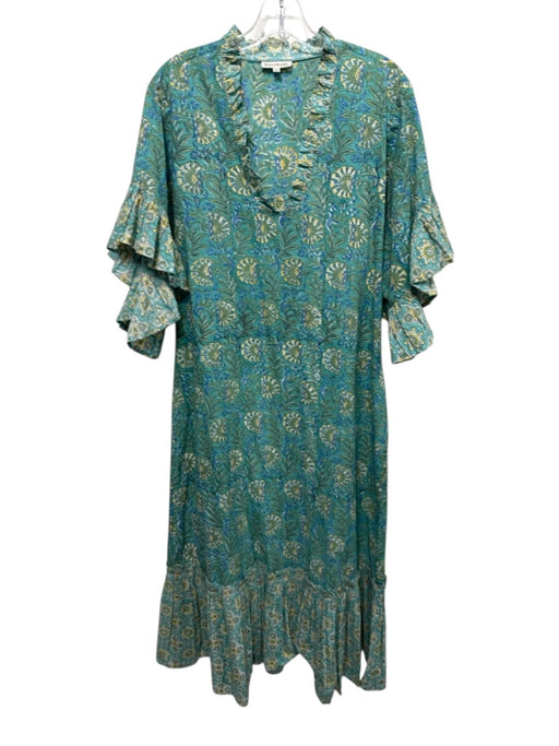 Fitzroy & Willa Size M Teal, Blue, Multi Cotton floral print Ruffle Detail Dress Teal, Blue, Multi / M