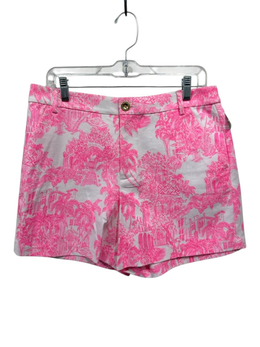 Lilly Pulitzer Size 10 White & Pink Cotton All Over Print Zip Fly Pockets Shorts White & Pink / 10