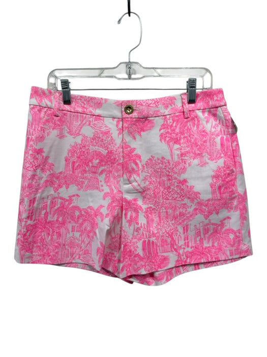 Lilly Pulitzer Size 10 White & Pink Cotton All Over Print Zip Fly Pockets Shorts White & Pink / 10