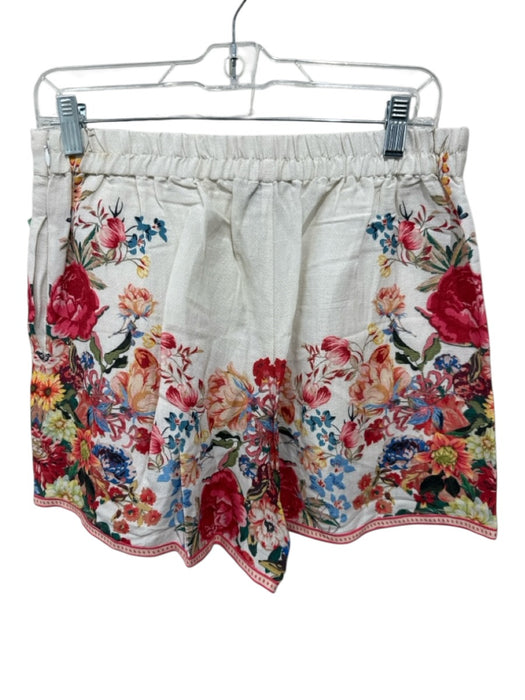 RANNA GILL Size M White, Red, Multi Linen floral print Side Zip Shorts White, Red, Multi / M