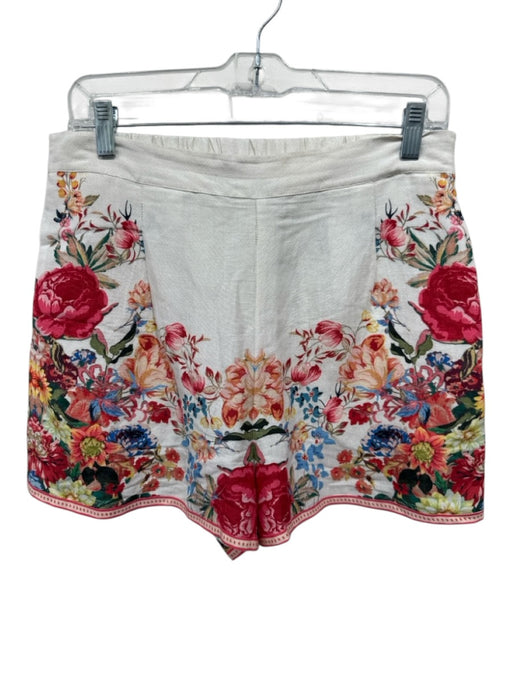RANNA GILL Size M White, Red, Multi Linen floral print Side Zip Shorts White, Red, Multi / M