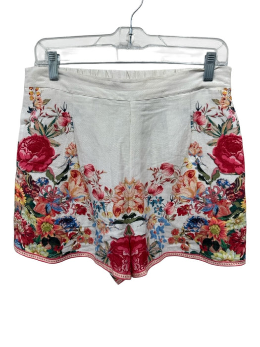 RANNA GILL Size M White, Red, Multi Linen floral print Side Zip Shorts White, Red, Multi / M