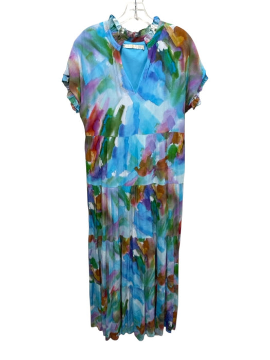 Marie Oliver Size S Blue, Purple, Multi Rayon & Silk Watercolor Print Dress Blue, Purple, Multi / S