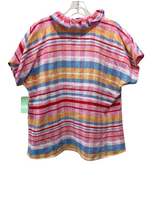 Never a Wallflower Size M Pink, Red, Multi Linen Striped Cap Sleeve V Neck Top Pink, Red, Multi / M