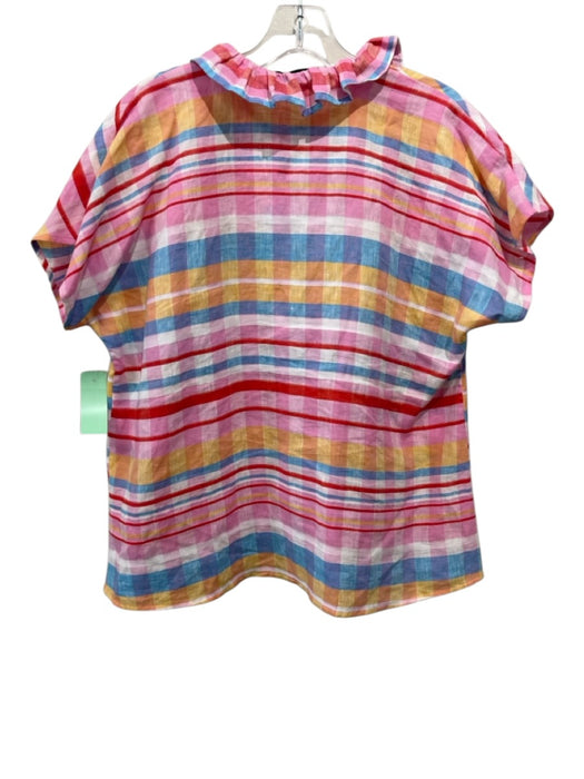 Never a Wallflower Size M Pink, Red, Multi Linen Striped Cap Sleeve V Neck Top Pink, Red, Multi / M