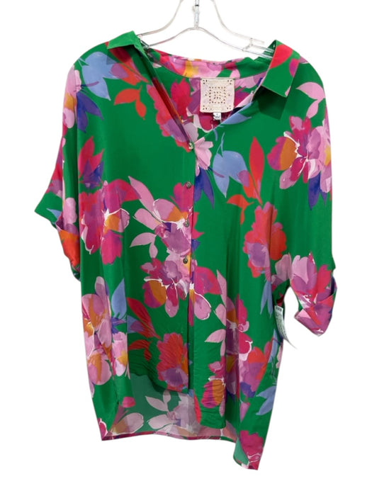 Johnny Was Jade Size S Green, Pink, Multi Silk floral print Button Up Top Green, Pink, Multi / S