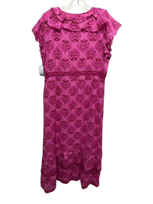 La Plage Size M Pink, Purple, Brown Cotton All Over Print Cap Sleeve Dress Pink, Purple, Brown / M