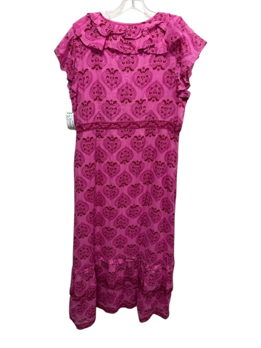 La Plage Size M Pink, Purple, Brown Cotton All Over Print Cap Sleeve Dress Pink, Purple, Brown / M