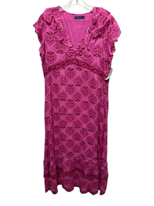 La Plage Size M Pink, Purple, Brown Cotton All Over Print Cap Sleeve Dress Pink, Purple, Brown / M