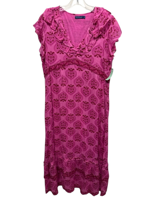 La Plage Size M Pink, Purple, Brown Cotton All Over Print Cap Sleeve Dress Pink, Purple, Brown / M