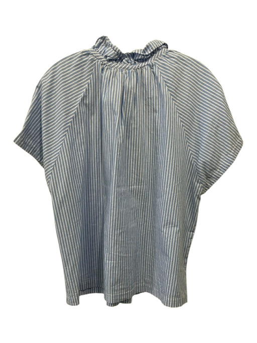 Finley Size S Blue & White Cotton Striped Button Up Cap Sleeve Top Blue & White / S
