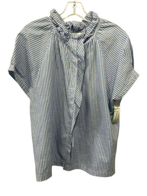 Finley Size S Blue & White Cotton Striped Button Up Cap Sleeve Top Blue & White / S