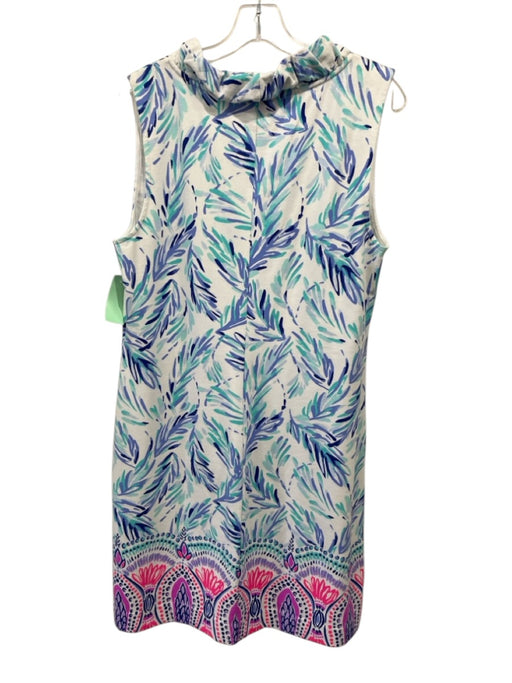 Lilly Pulitzer Size L White, Blue, Multi Cotton Sleeveless All Over Print Dress White, Blue, Multi / L