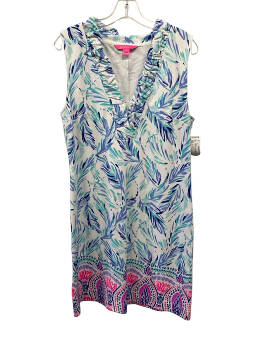 Lilly Pulitzer Size L White, Blue, Multi Cotton Sleeveless All Over Print Dress White, Blue, Multi / L