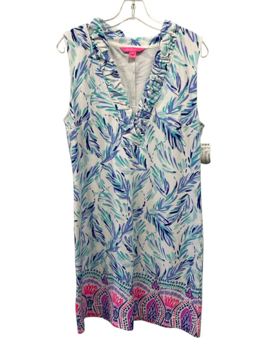 Lilly Pulitzer Size L White, Blue, Multi Cotton Sleeveless All Over Print Dress White, Blue, Multi / L