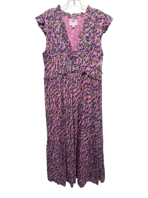 Banjanan Size L Pink, Green, Multi Cotton floral print Cap Sleeve Dress Pink, Green, Multi / L
