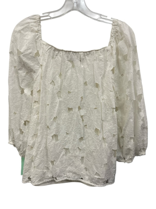 Trina Turk Size L White Cotton Long Balloon Sleeve Cut Out Shirred Back Top White / L
