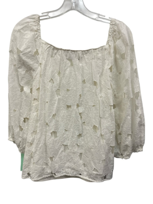 Trina Turk Size L White Cotton Long Balloon Sleeve Cut Out Shirred Back Top White / L