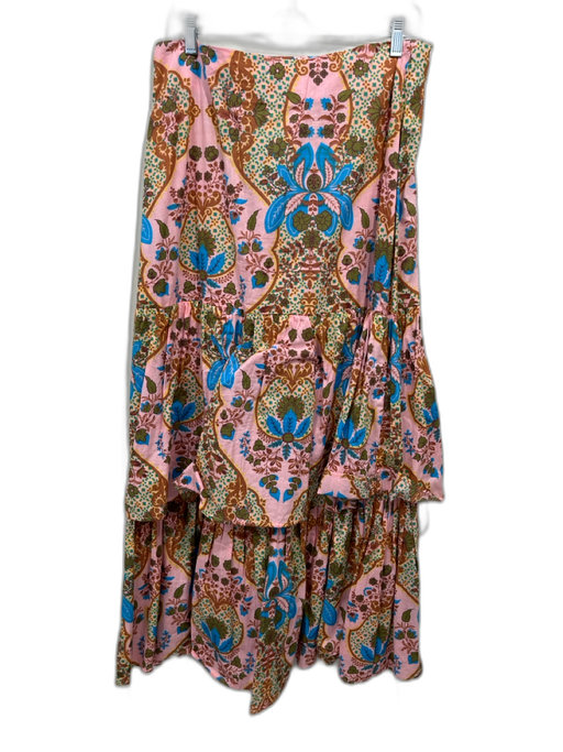 Anna Cate Size M Pink, Brown & Multi Cotton Floral Abstract Side Zip Maxi Skirt Pink, Brown & Multi / M