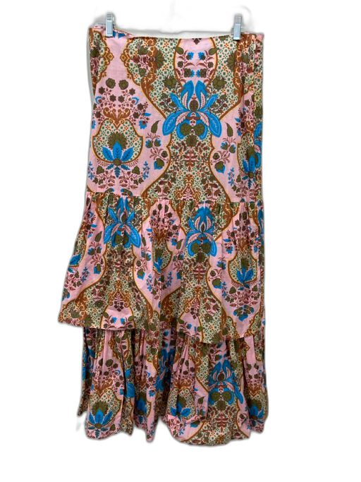 Anna Cate Size M Pink, Brown & Multi Cotton Floral Abstract Side Zip Maxi Skirt Pink, Brown & Multi / M