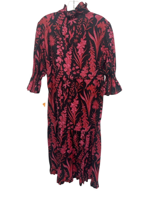Victoria Dunn Size M Black & Pink Cotton Floral 1/2 Balloon Sleeve Dress Black & Pink / M