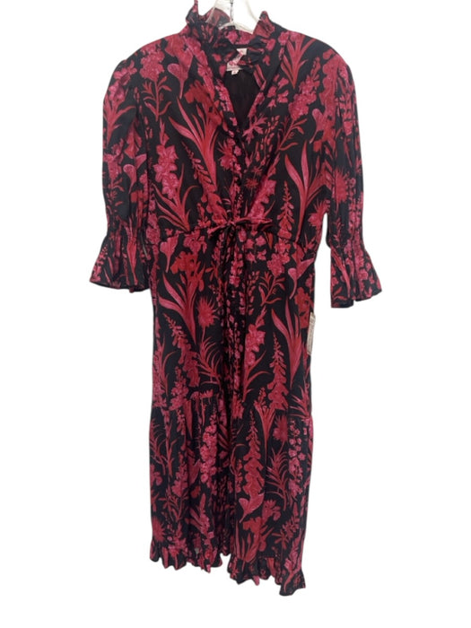 Victoria Dunn Size M Black & Pink Cotton Floral 1/2 Balloon Sleeve Dress Black & Pink / M