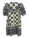 Love The Label Size M Cream Beige & Navy Blue Cotton Short Puff Sleeve Dress Cream Beige & Navy Blue / M