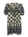 Love The Label Size M Cream Beige & Navy Blue Cotton Short Puff Sleeve Dress Cream Beige & Navy Blue / M
