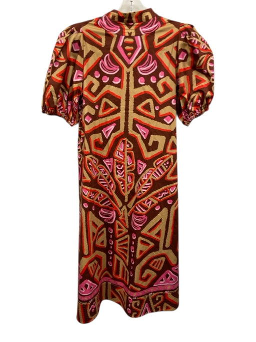 Emily McCarthy Size S Brown, Beige & Pink Cotton Blend Abstract Geometric Dress Brown, Beige & Pink / S