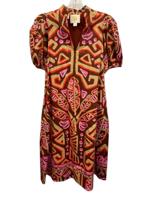 Emily McCarthy Size S Brown, Beige & Pink Cotton Blend Abstract Geometric Dress Brown, Beige & Pink / S