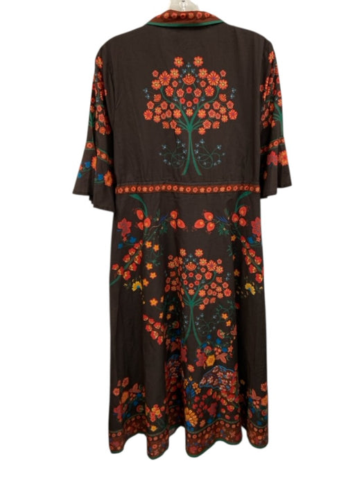Isla Payal Size M Brown, Red & Green Cotton Floral 1/2 Button 1/2 sleeve Dress Brown, Red & Green / M