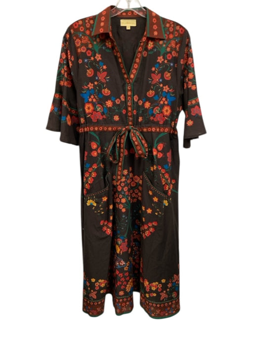 Isla Payal Size M Brown, Red & Green Cotton Floral 1/2 Button 1/2 sleeve Dress Brown, Red & Green / M