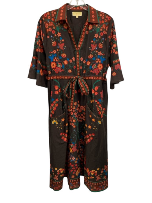 Isla Payal Size M Brown, Red & Green Cotton Floral 1/2 Button 1/2 sleeve Dress Brown, Red & Green / M
