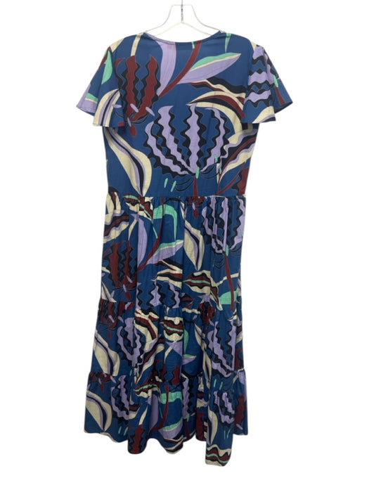 Oliphant Size M Blue & Multi Cotton Abstract Floral Flutter Cap Sleeve Dress Blue & Multi / M