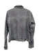 Jakett Size L Gray Blue Leather Button Front Fringe Trim Breast Pockets Jacket Gray Blue / L