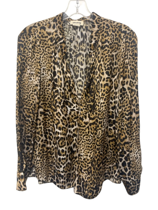 Zadig & Voltaire Size M Brown & Black Polyester Leopard Print Long Sleeve Top Brown & Black / M