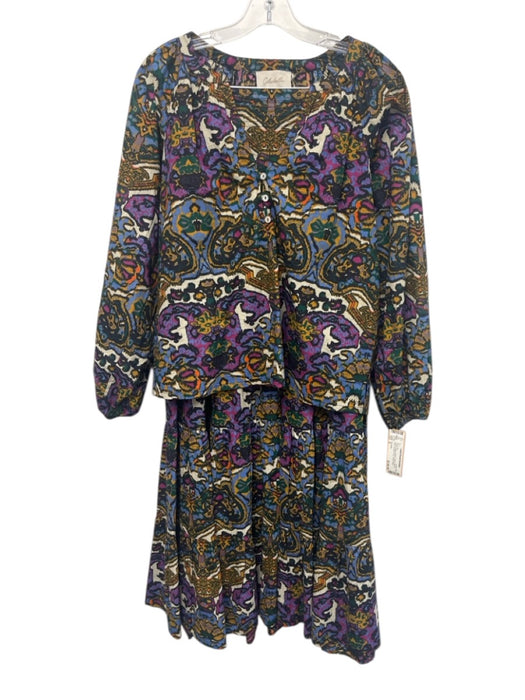 Cleobella Size S Cream, Black & Multi Cotton Shirred Back Tiered Maxi Skirt Set Cream, Black & Multi / S