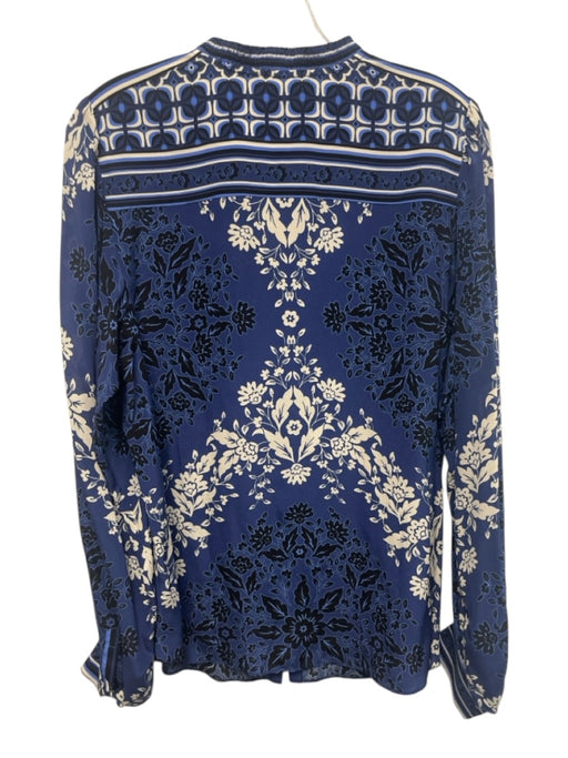 Hale Bob Size M Blue, White & Black Silk Floral Long Balloon Sleeve Top Blue, White & Black / M