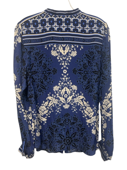 Hale Bob Size M Blue, White & Black Silk Floral Long Balloon Sleeve Top Blue, White & Black / M