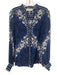 Hale Bob Size M Blue, White & Black Silk Floral Long Balloon Sleeve Top Blue, White & Black / M