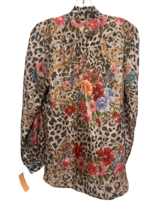 Johnny Was Size S Beige, Orange & Gray Silk Leopard Print Floral Button up Top Beige, Orange & Gray / S
