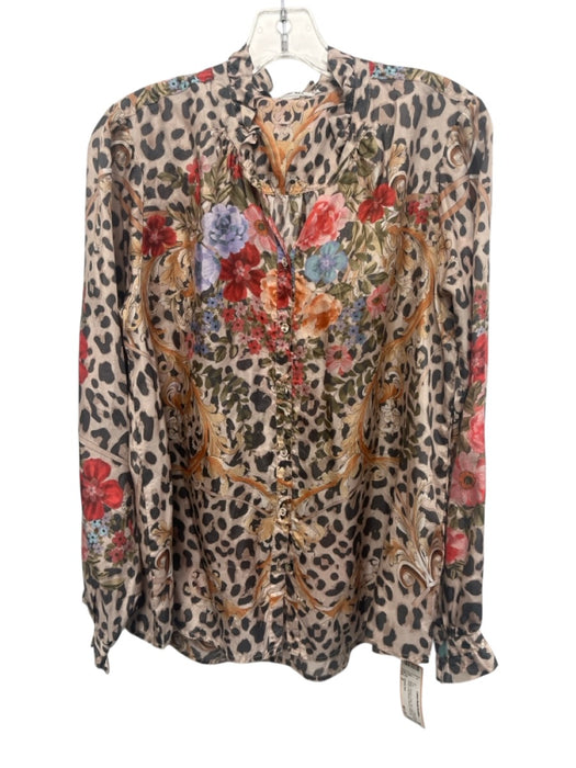 Johnny Was Size S Beige, Orange & Gray Silk Leopard Print Floral Button up Top Beige, Orange & Gray / S